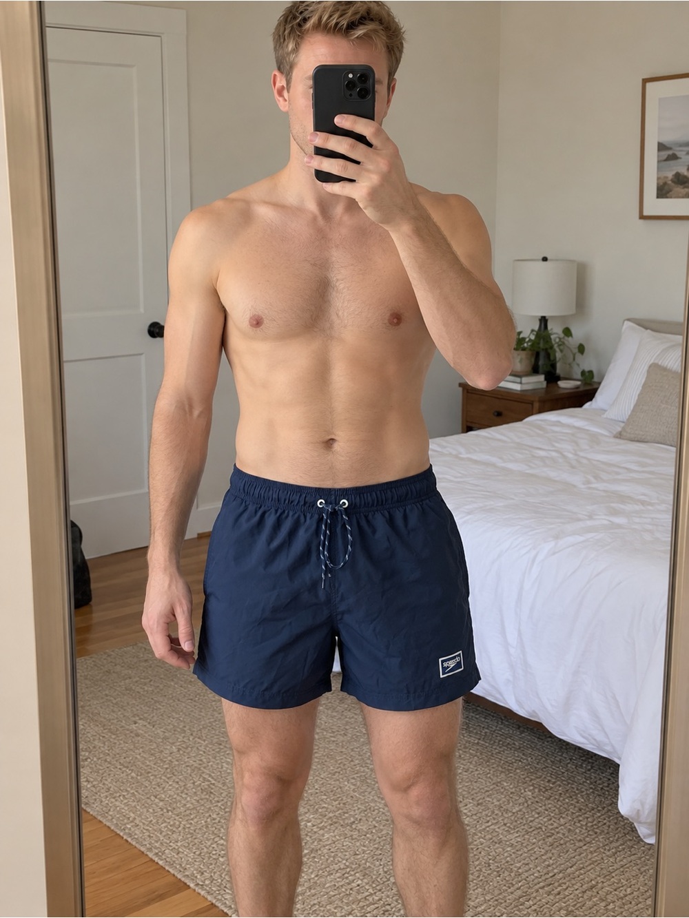 Speedo Black Swim Trunks Volleyball Shorts with Drawstring mens S